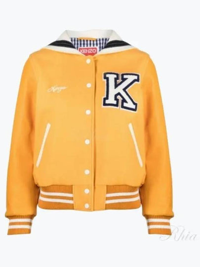 Embroidered Logo Wool Bomber Jacket Orange - KENZO - BALAAN 2