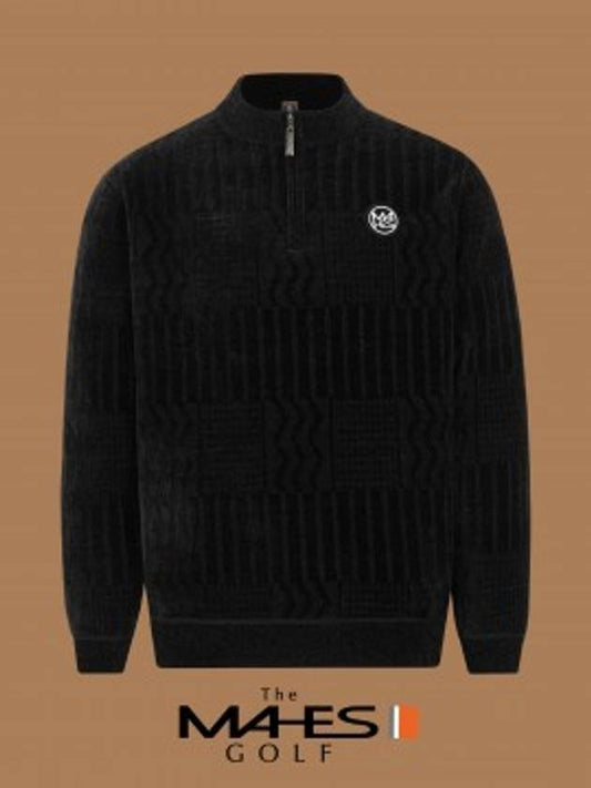 Logo Knit Sweater Black Orange Label Homme Velvet Lining Half Zip Up GP70350 - MAHES - BALAAN 1