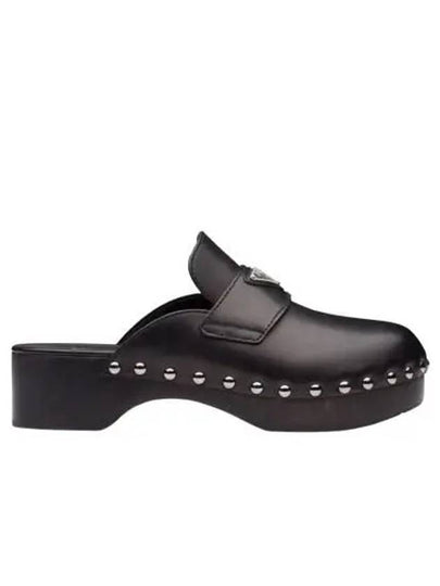 Studded Leather Cloak Mule Black - PRADA - BALAAN 2