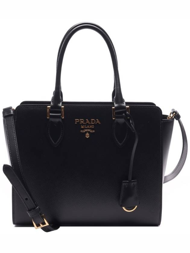 Triangle Logo Saffiano Tote Bag Black - PRADA - BALAAN 3