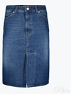 Logo Patch Denim H Line Skirt Blue - AMI - BALAAN 2