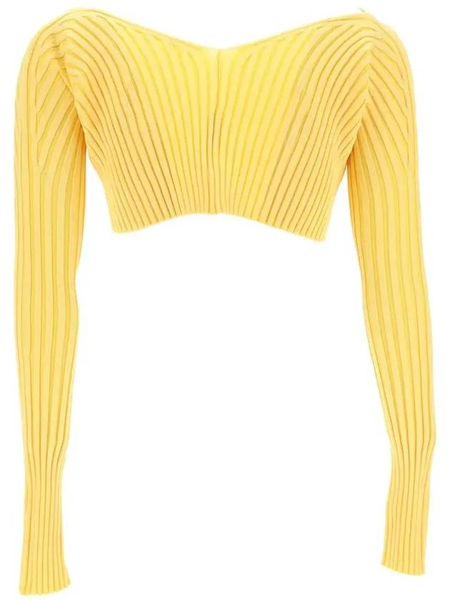 La Maille Pralu Micro Charm Logo Cardigan Yellow - JACQUEMUS - BALAAN 4