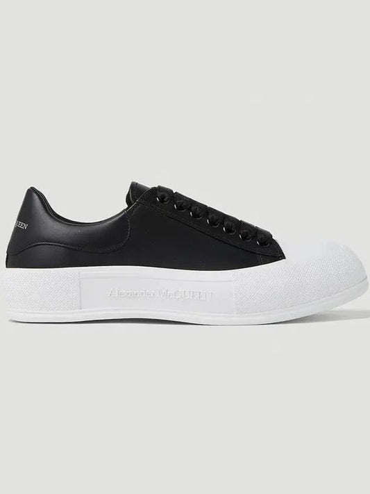 Men's Deck Plimsoll Lace-Up Low Top Sneakers Black White - ALEXANDER MCQUEEN - BALAAN 2