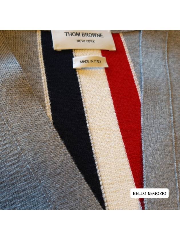 Men's Centerback Stripe Milino Stitch Wool Cardigan Light Grey - THOM BROWNE - BALAAN 4