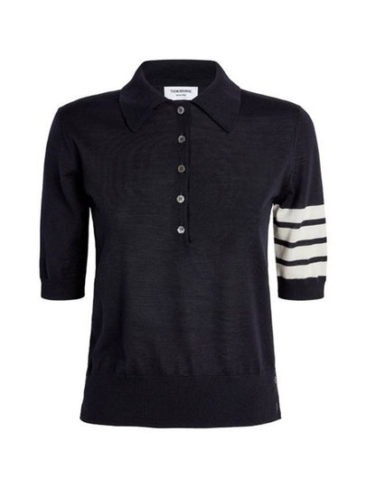 Women's Diagonal Striped Relaxed Fit Wool Polo Shirt Navy - THOM BROWNE - BALAAN 2