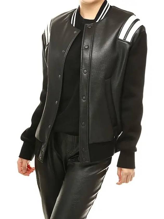 Leather Neoprene Stadium Zip-up Jacket Women 324C - NEIL BARRETT - BALAAN 2