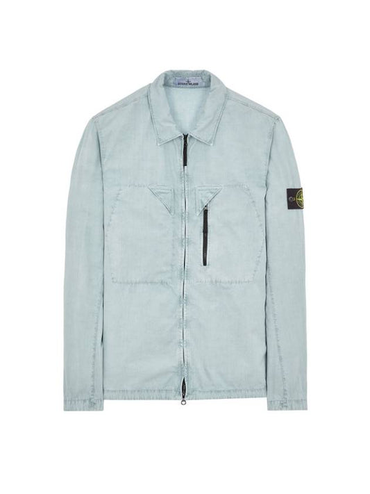 Wappen Patch Old Treatment Zip-Up Overshirt Sky Blue - STONE ISLAND - BALAAN 2