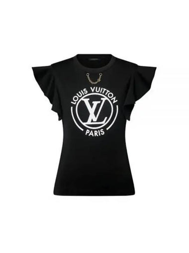 LV Flounce Sleeve T Shirt Noir Blanc 1AFTTR - LOUIS VUITTON - BALAAN 1