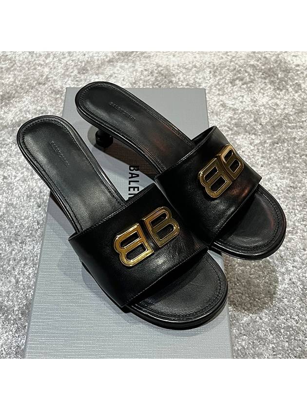 BB Leather Slipper Heels Black - BALENCIAGA - BALAAN 3