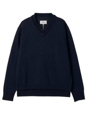 Men's 4 Stitch Elbow Patch Knit Top Navy - MAISON MARGIELA - BALAAN 1