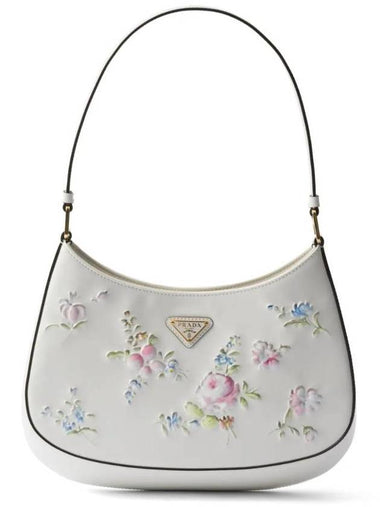 Cleo Printed Brushed Leather Shoulder Bag White - PRADA - BALAAN 1