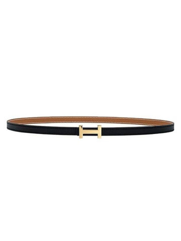 Focus Buckle Reversible 13MM Leather Belt Black Gold - HERMES - BALAAN 1