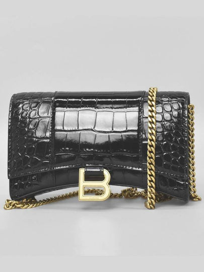 Hourglass Chain Crocodile Embossed Calfskin Medium Wallet Black - BALENCIAGA - BALAAN 2