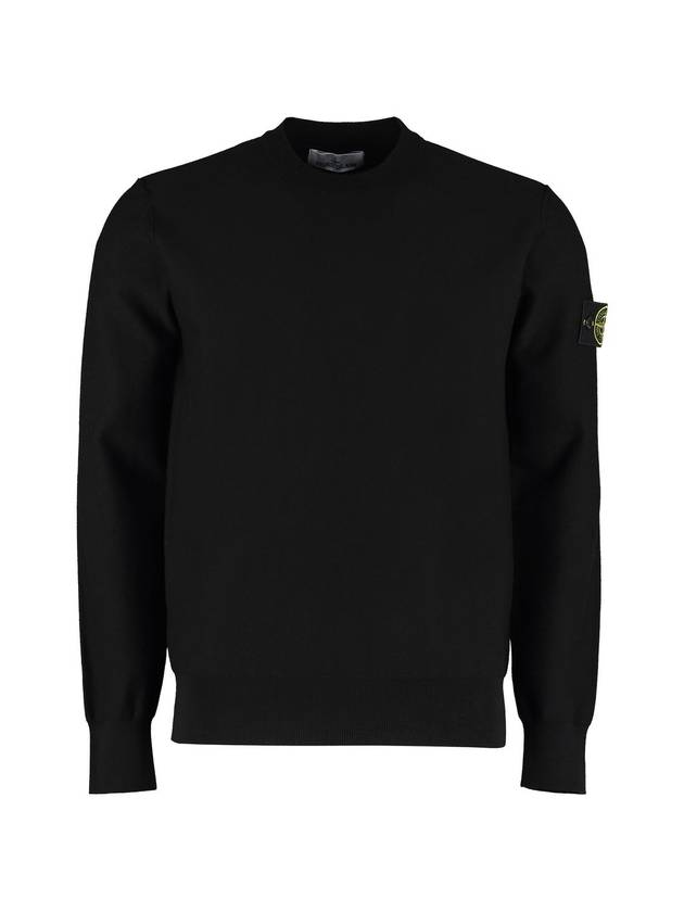 Soft Cotton Crewneck Knit Top Black - STONE ISLAND - BALAAN 1