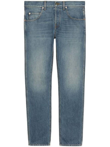 Leather Label Denim Jeans Blue - GUCCI - BALAAN 1