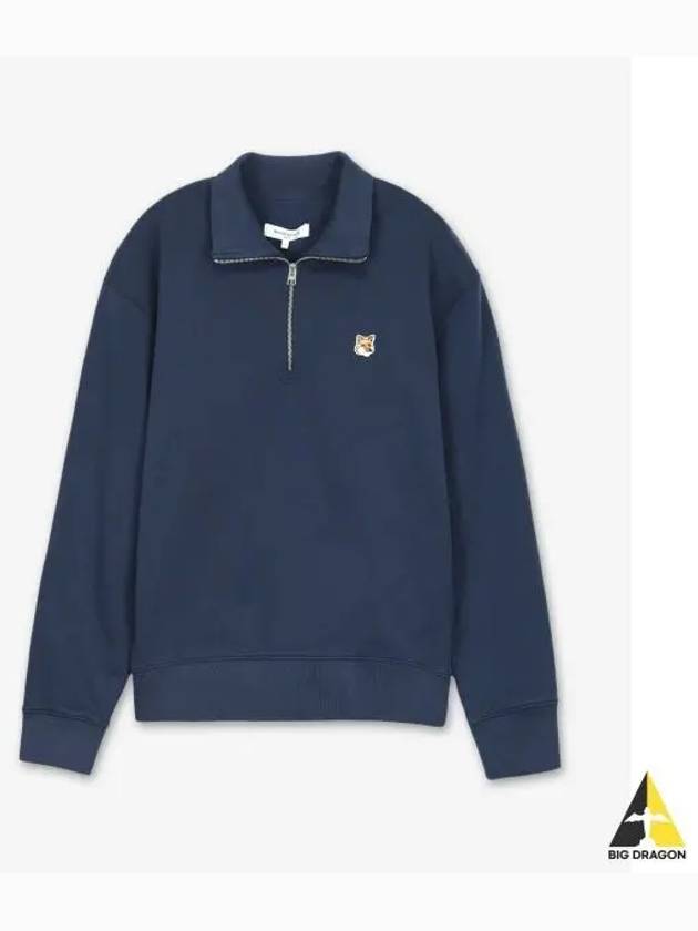 Fox Head Patch Half Zipper Sweatshirt Ink Blue - MAISON KITSUNE - BALAAN 2