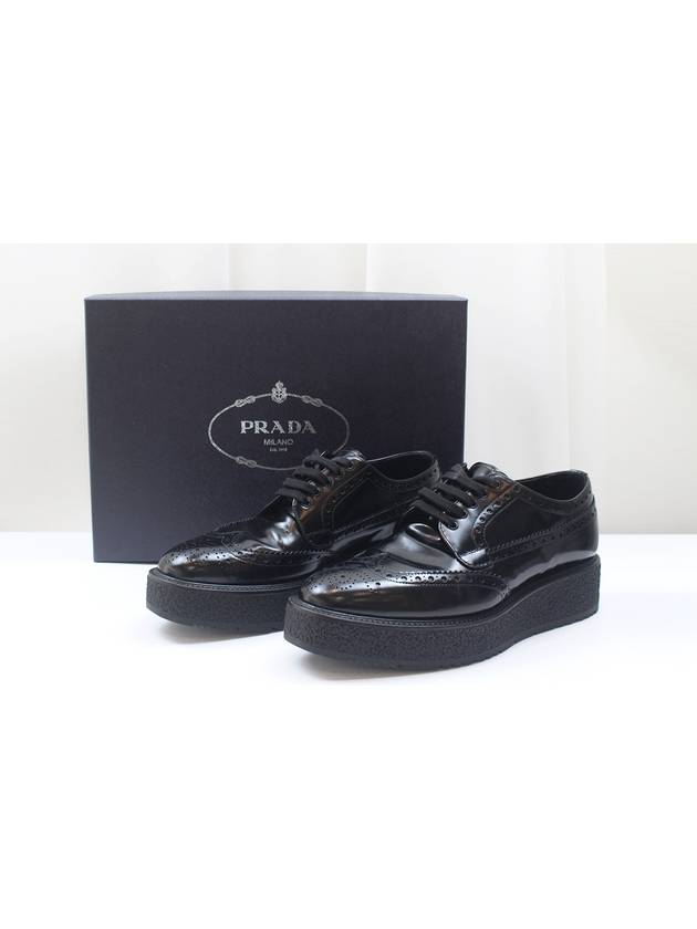 Brushed Leather Wingtip Derby Shoes Black 2EG015 - PRADA - BALAAN 2