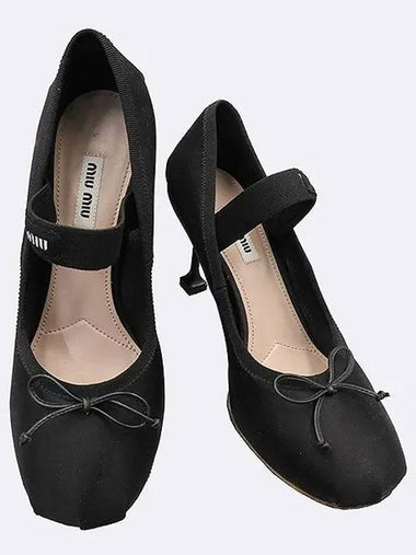 5I793D Black Satin Logo Banding Pumps Heel Size 38 - MIU MIU - BALAAN 1