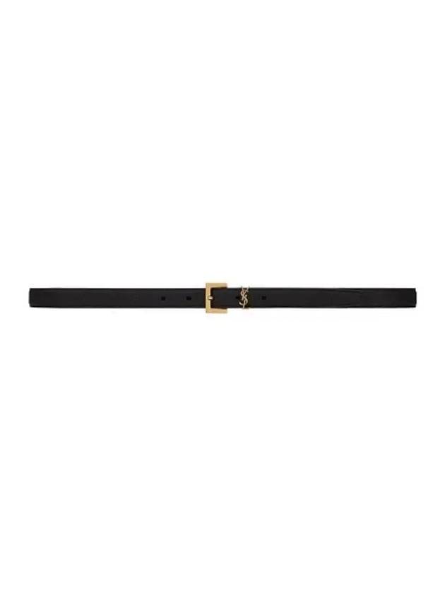 Cassandre Grained Leather Square Buckle Thin Belt Black - SAINT LAURENT - BALAAN 2