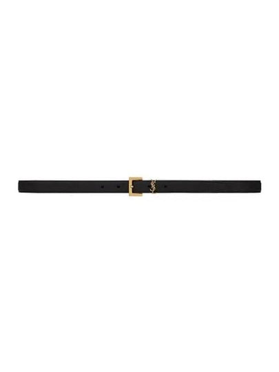 Cassandre Grained Leather Square Buckle Thin Belt Black - SAINT LAURENT - BALAAN 2