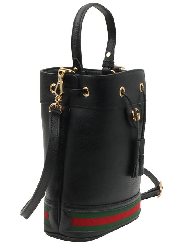 Black Leather WEB Stripe Ophidia Small Bucket 2WAY - GUCCI - BALAAN 4