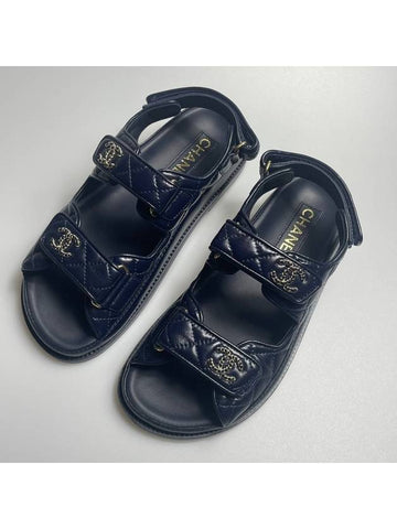 Velcro sandals CC logo navy gold G35927 - CHANEL - BALAAN 1