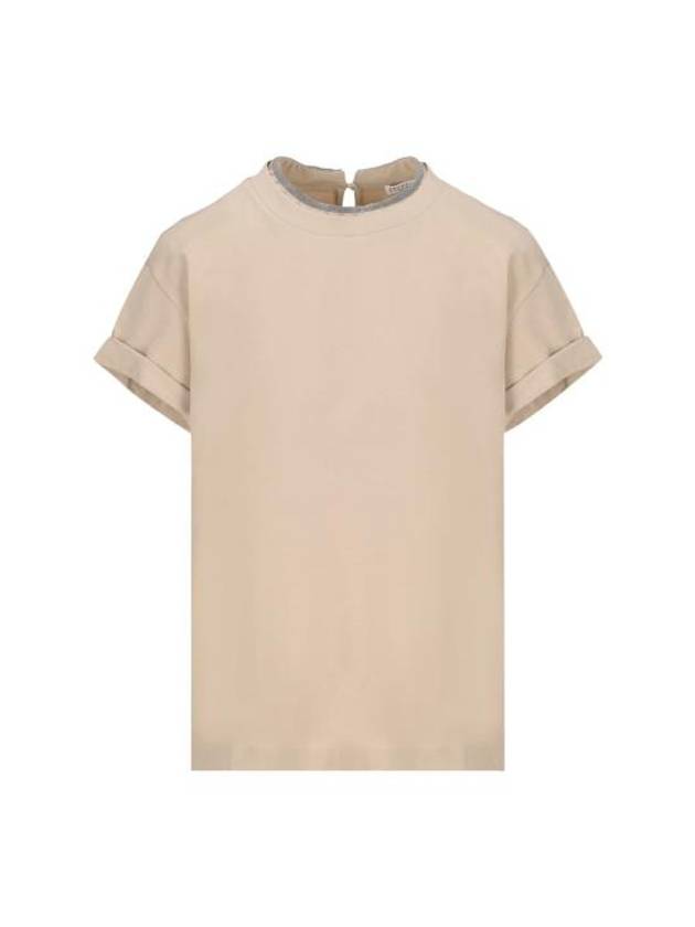 Crew Neck Turn-Up Sleeve Short Sleeve T-Shirt Beige - BRUNELLO CUCINELLI - BALAAN 1