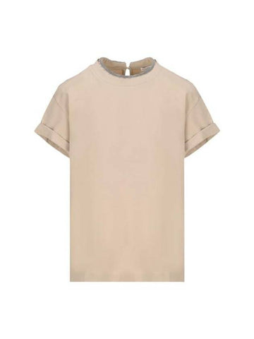 Crew Neck Turn-Up Sleeve Short Sleeve T-Shirt Beige - BRUNELLO CUCINELLI - BALAAN 1