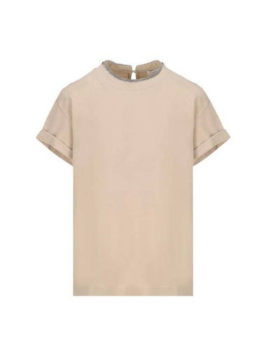 Crew Neck Turn-Up Sleeve Short Sleeve T-Shirt Beige - BRUNELLO CUCINELLI - BALAAN 1