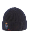 Embroidered Denim Bear Wool Beanie Navy - POLO RALPH LAUREN - BALAAN 3