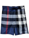 Men's Check Drawstring Swim Shorts Carbon Blue - BURBERRY - BALAAN.