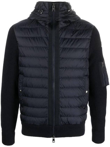 Padded Wool Hooded Zip-Up Cardigan Navy - MONCLER - BALAAN 1