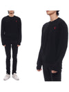 Heart Embroidered Logo Crew Neck Knit Top Black - AMI - BALAAN 2