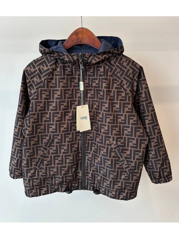 Kids FF Logo Reversible Windbreaker Jacket JUA092 AEYC F1J79 Navy Brown 7 8 10 12A - FENDI - BALAAN 1