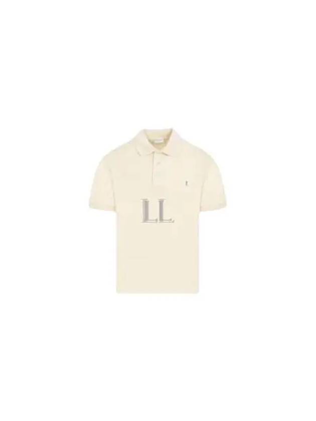 Men's Cassandre Cotton Polo Shirt Beige - SAINT LAURENT - BALAAN 2