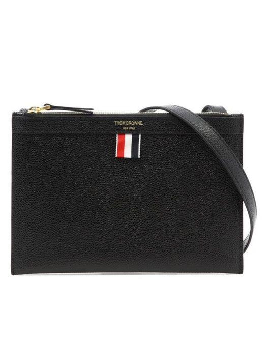 Logo 4 Bar Leather Clutch Bag Black - THOM BROWNE - BALAAN 1