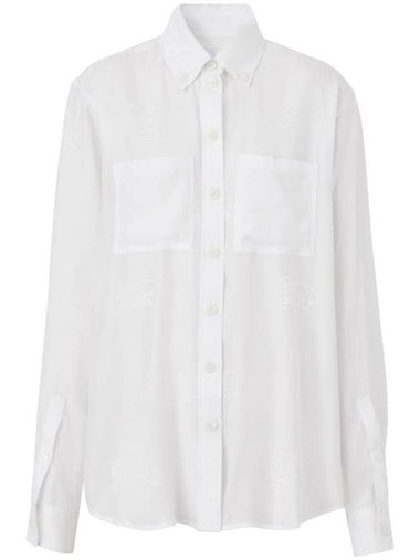 WoMen's EKD Jacquard Oversized Silk Shirt Optic White - BURBERRY - BALAAN 1