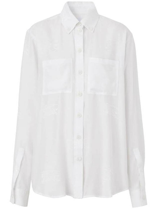 Women's EKD Jacquard Oversized Silk Shirt Optic White - BURBERRY - BALAAN 1