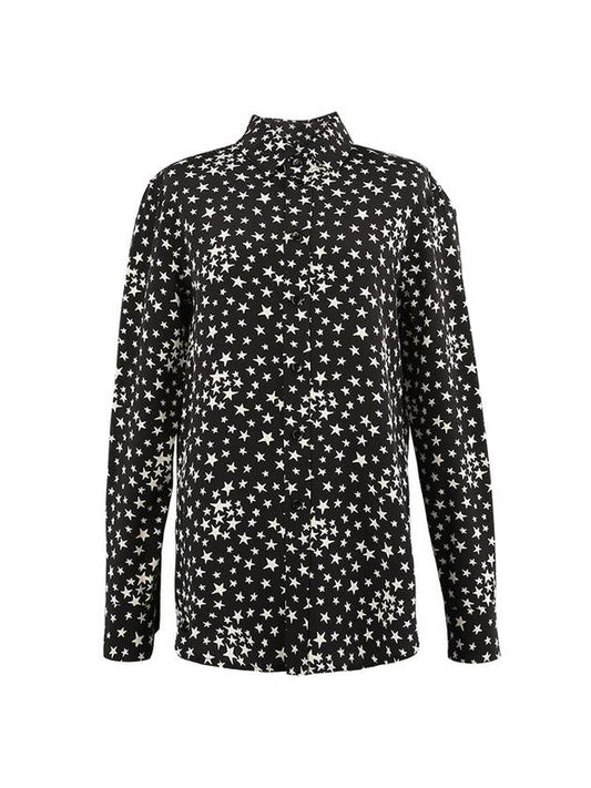 Star Print Silk Long Sleeve Shirt Black - SAINT LAURENT - BALAAN 1