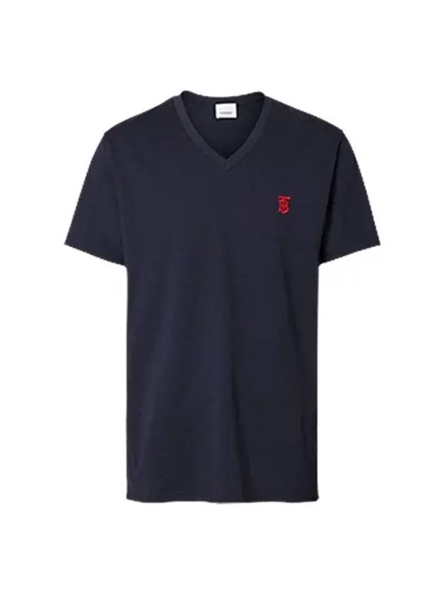 Monogram Motif V-neck Cotton Short Sleeve T-Shirt Navy - BURBERRY - BALAAN 4