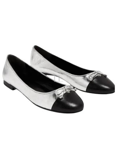 Metallic Effect Leather Cap Toe Ballet Flat Silver - TORY BURCH - BALAAN 2