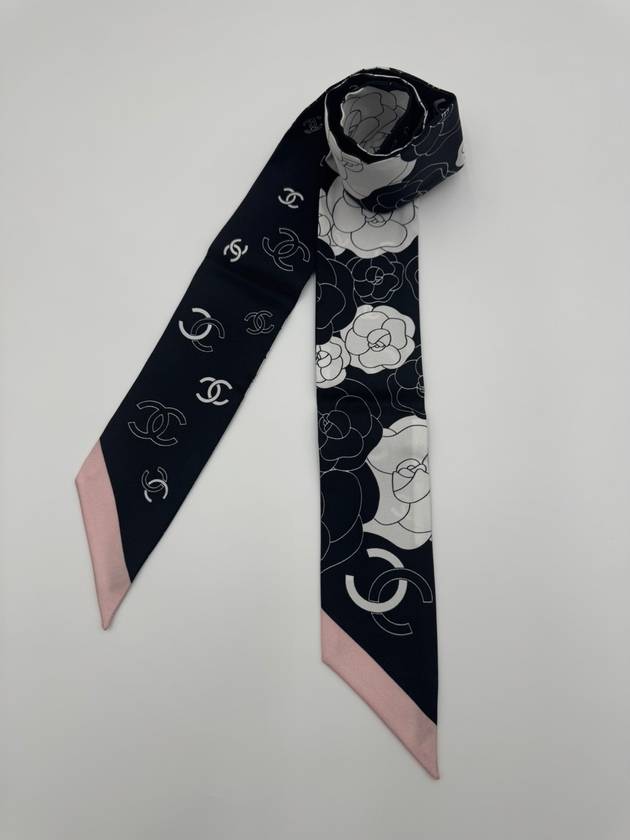 Camellia Twilly Silk Muffler Black Pink - CHANEL - BALAAN 5