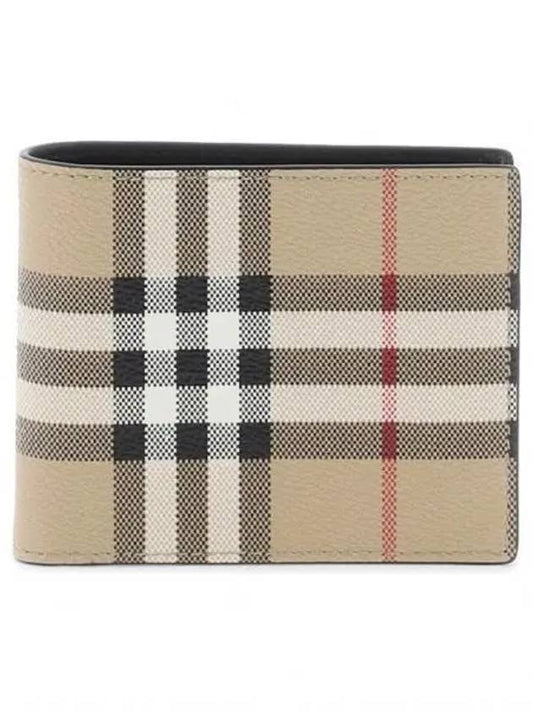 Check Slim Bifold Leather Half Wallet Beige - BURBERRY - BALAAN 2