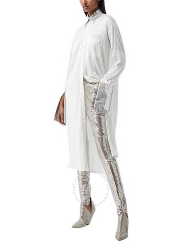 Burberry Ladies Optic White Mirrored Cotton Trim Silk Jersey Oversized Shirt Dress, Brand Size 4 (US Size 2) - BURBERRY - BALAAN 2