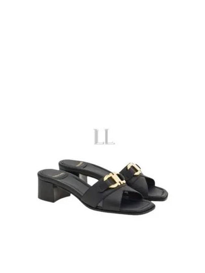 Gancini Ornament Slide Sandal Heels Black - SALVATORE FERRAGAMO - BALAAN 2