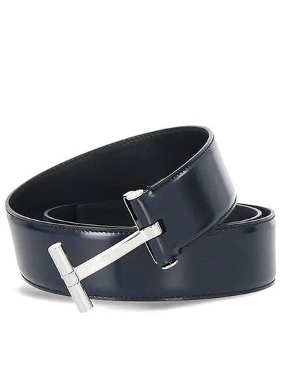 T Buckle Leather Belt Dark Navy - TOM FORD - BALAAN 2