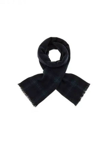 Men s Check Pattern Cashmere Scarf Navy 270258 - BRUNELLO CUCINELLI - BALAAN 1