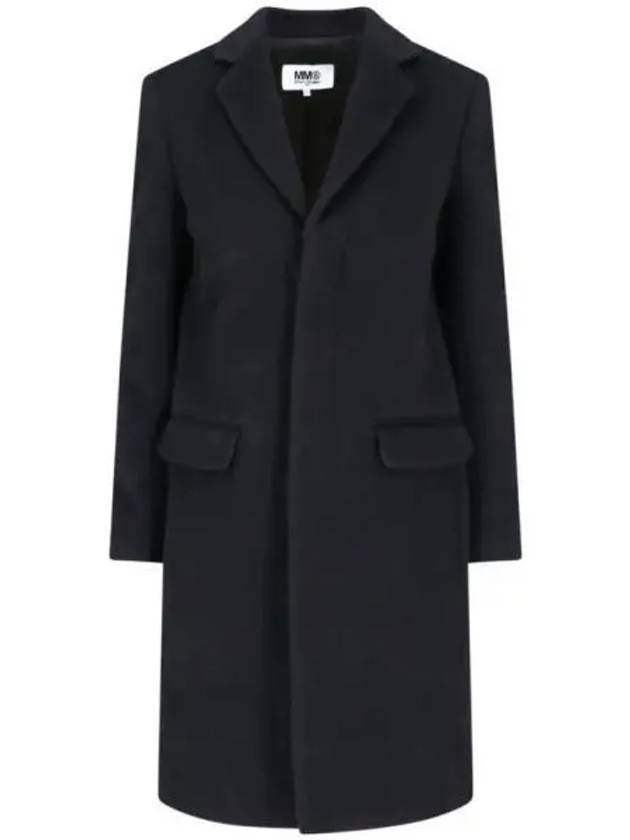 Embroidered Logo Virgin Wool Mohair Blend Single Coat Black - MAISON MARGIELA - BALAAN 2