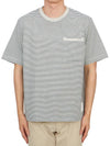 Striped Pocket Cotton Oversized Short Sleeve T-Shirt Blue - THOM BROWNE - BALAAN 2