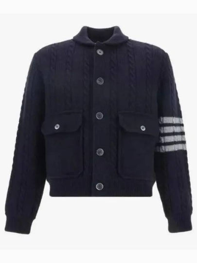 4 Bar Cable Merino Wool Cotton Bomber Jacket Navy - THOM BROWNE - BALAAN 2